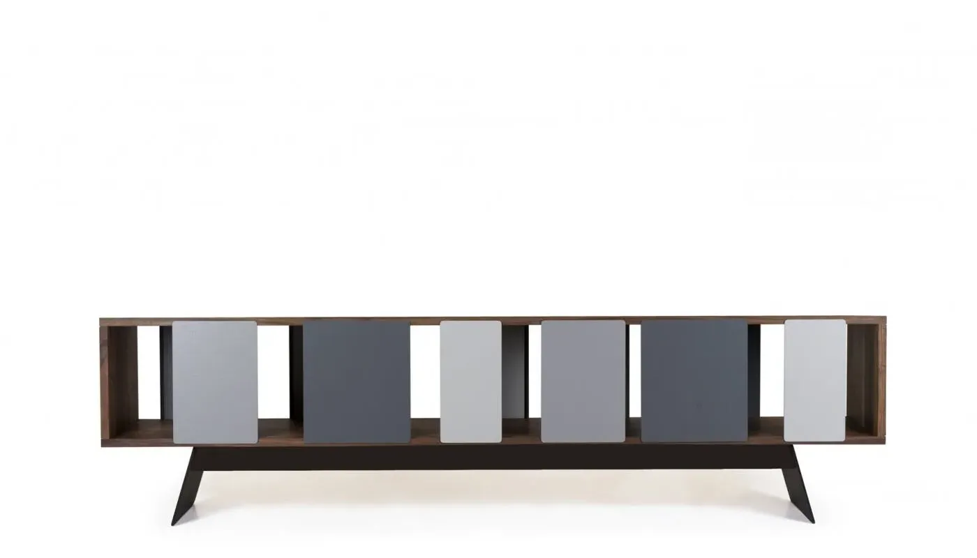 Wide 1-Tier Cabinet with Sliding Doors - Walnut image