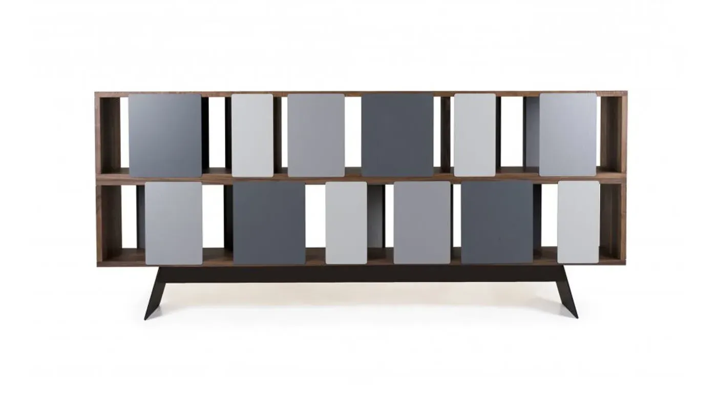 Wide 2-Tier Cabinet with Sliding Doors - Walnut