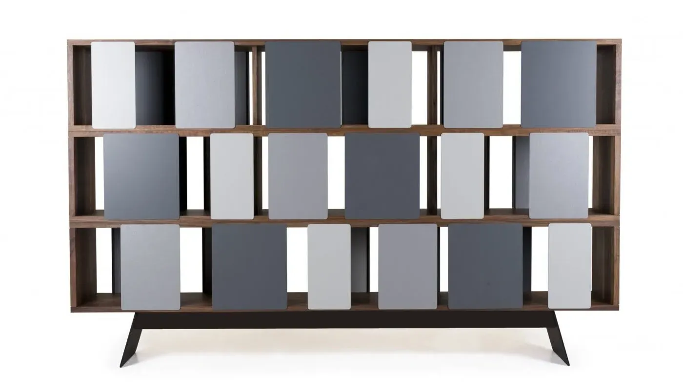 Wide 3-Tier Cabinet with Sliding Doors - Walnut