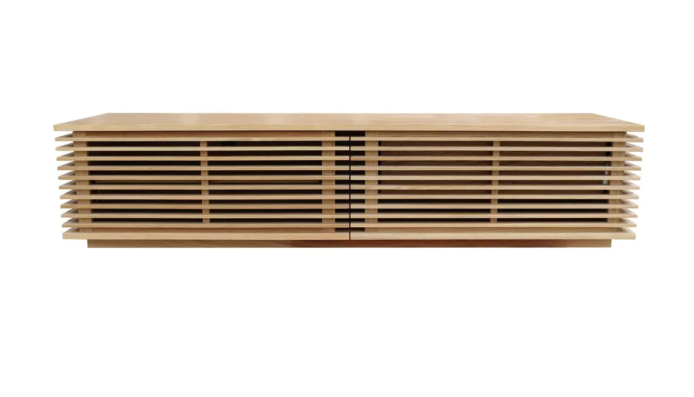 Wide AV Unit with Slatted Front - Oak, Wood image