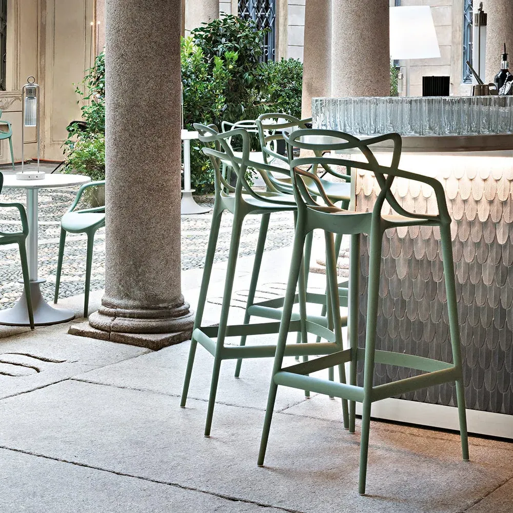 Large Bar Stool with Backrest - White, Polypropylene