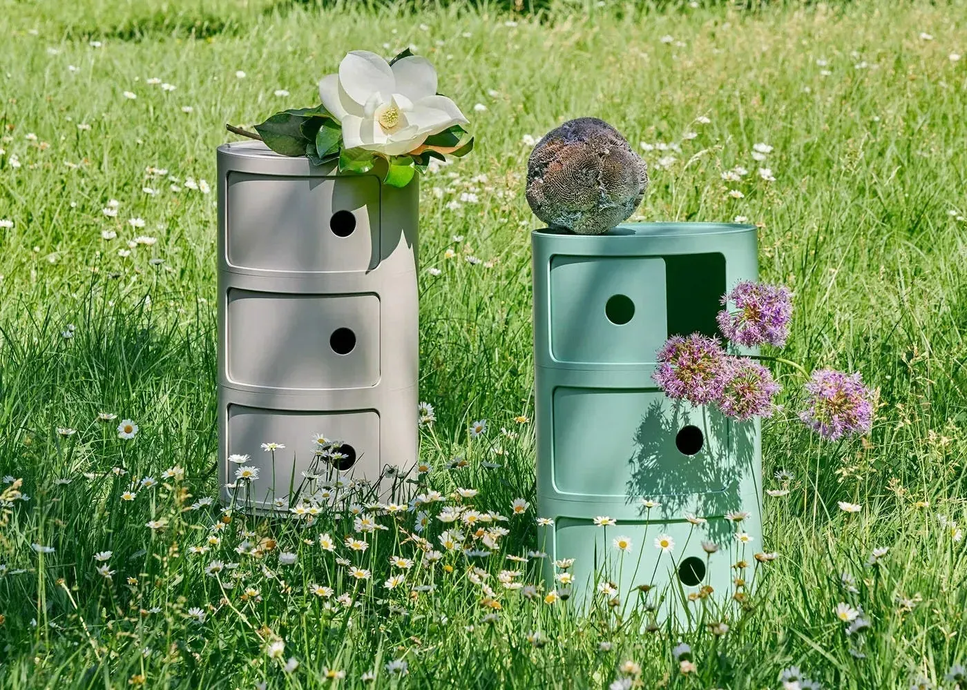 Round Storage Cabinet with Doors - Green, Biopolymer