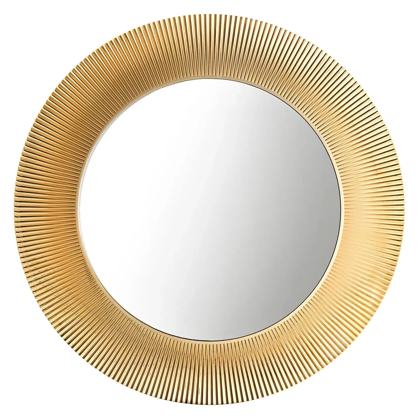 Round Wall Mirror with Pleated Frame - Gold
