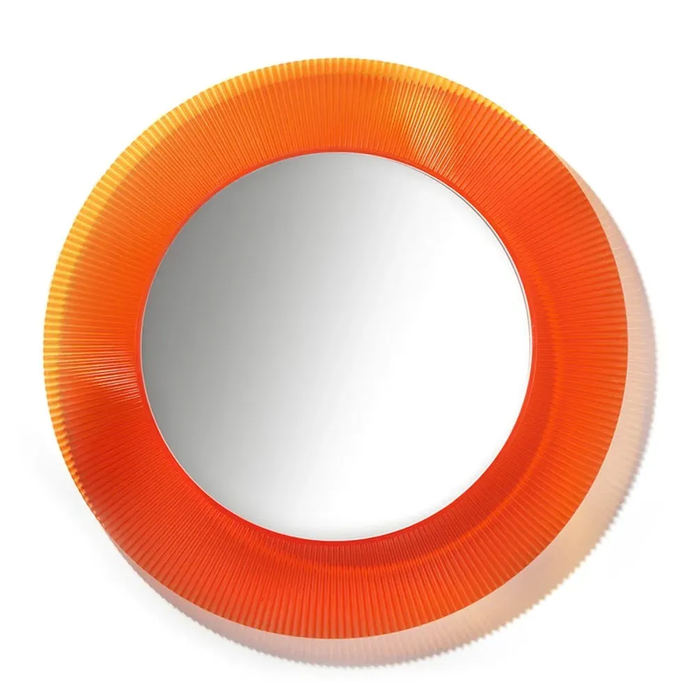 Round Wall Mirror with Pleated Frame - Orange