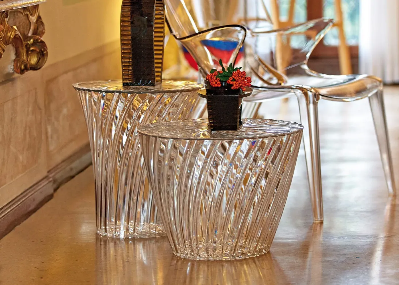 Side Table with Storage - Grey, Polycarbonate