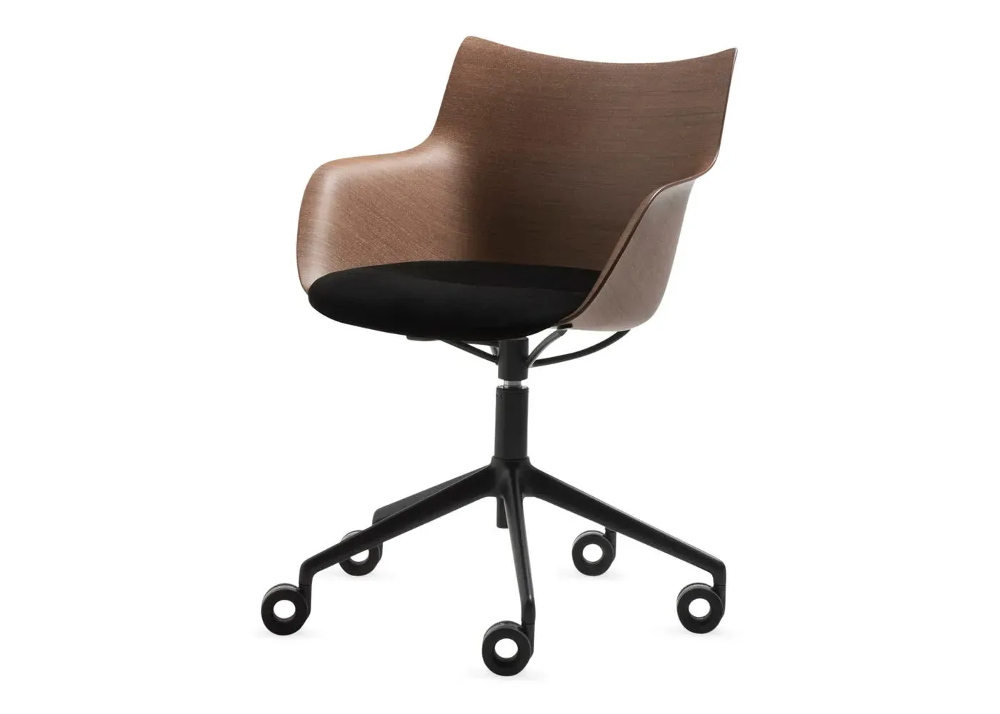 Swivel Chair with Upholstered Seat - Brown, Wood
