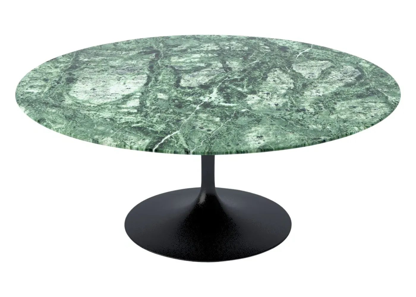 Round Coffee Table with Black Base - Green Marble