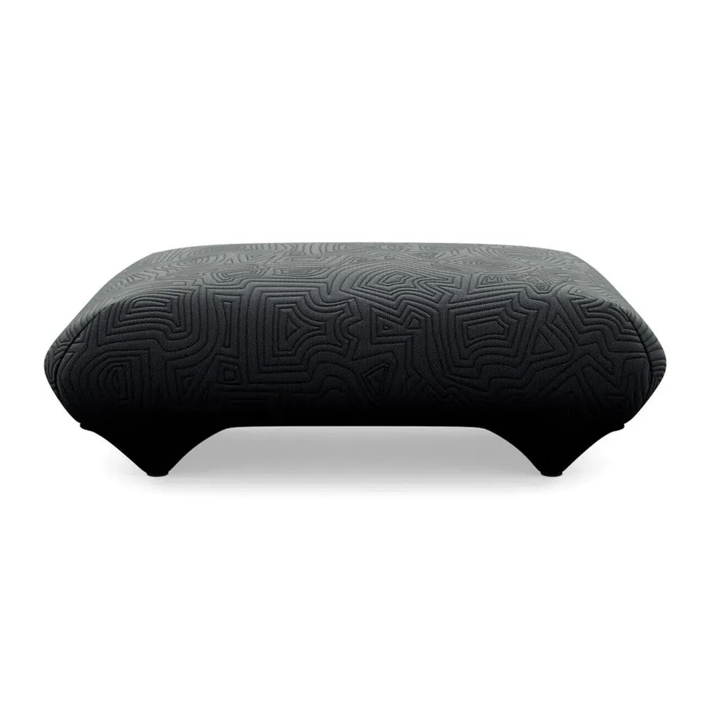 Footstool with Domed Stitching - Blue, Fabric