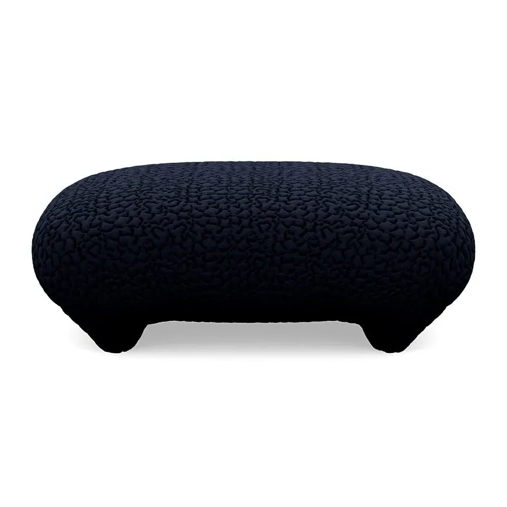 Footstool with Domed Stitching - Blue, Fabric