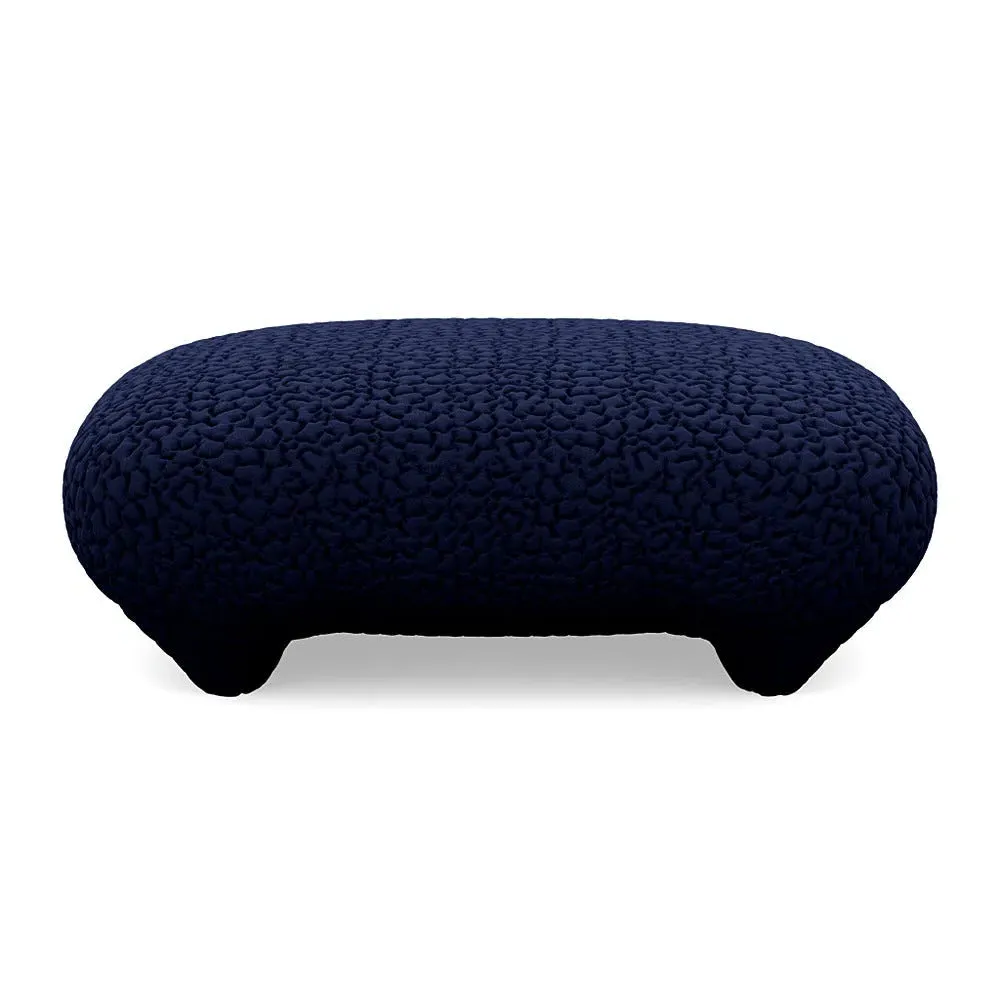 Footstool with Domed Stitching - Blue, Fabric image