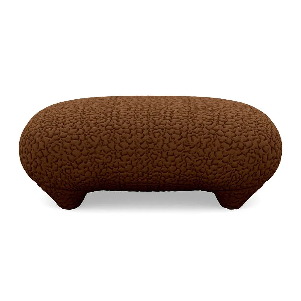 Footstool with Domed Stitching - Brown, Fabric