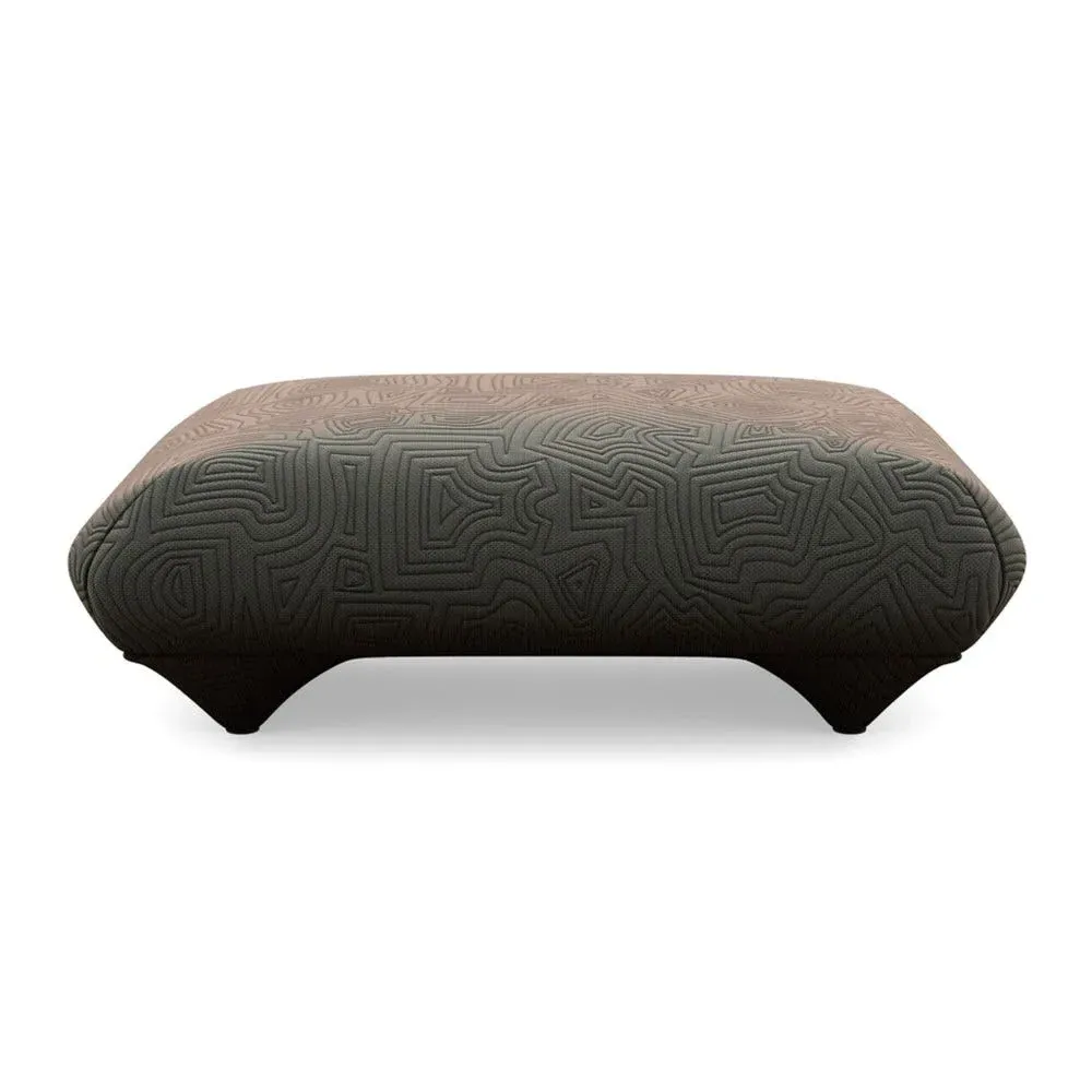 Footstool with Domed Stitching - Brown, Fabric