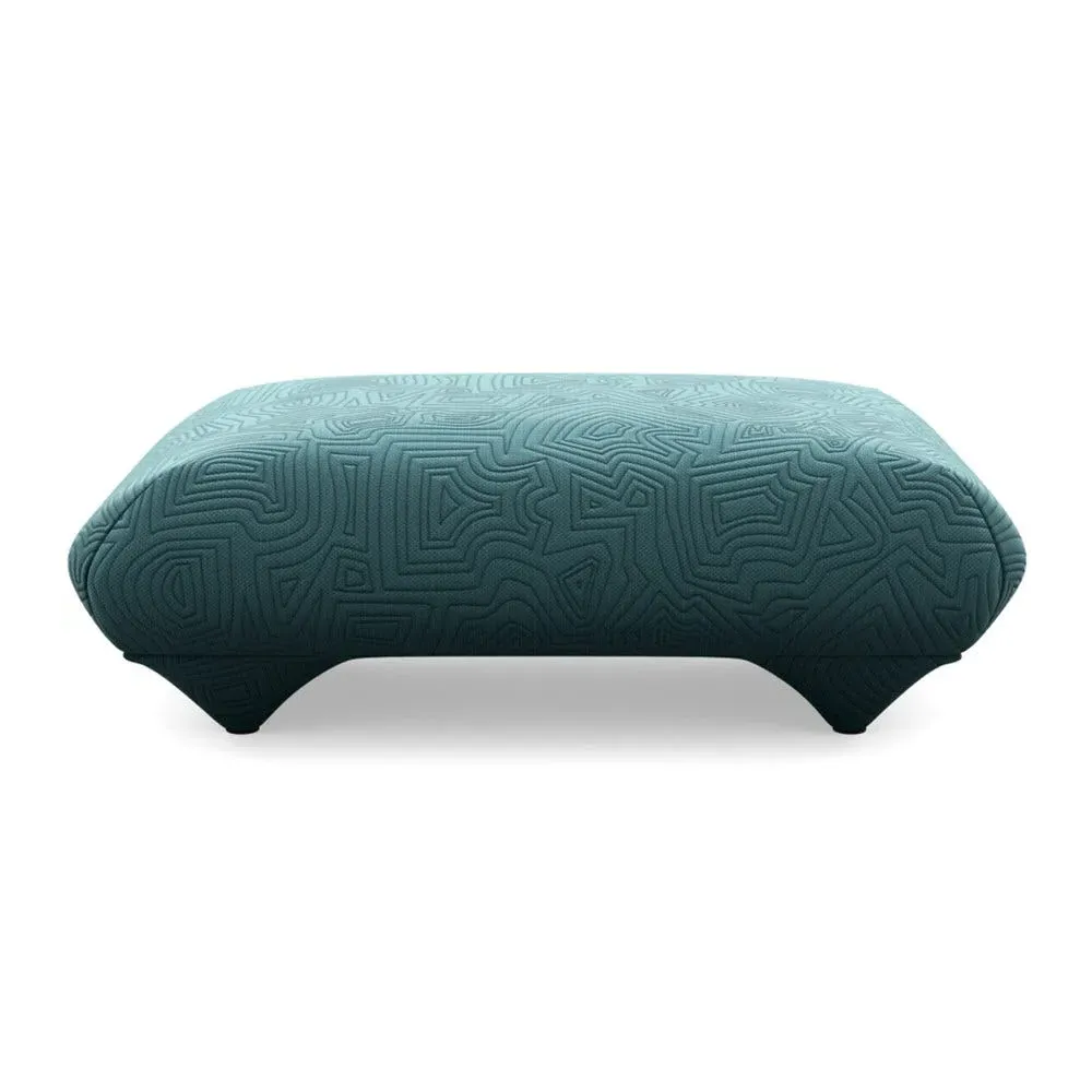 Footstool with Domed Stitching - Green, Fabric