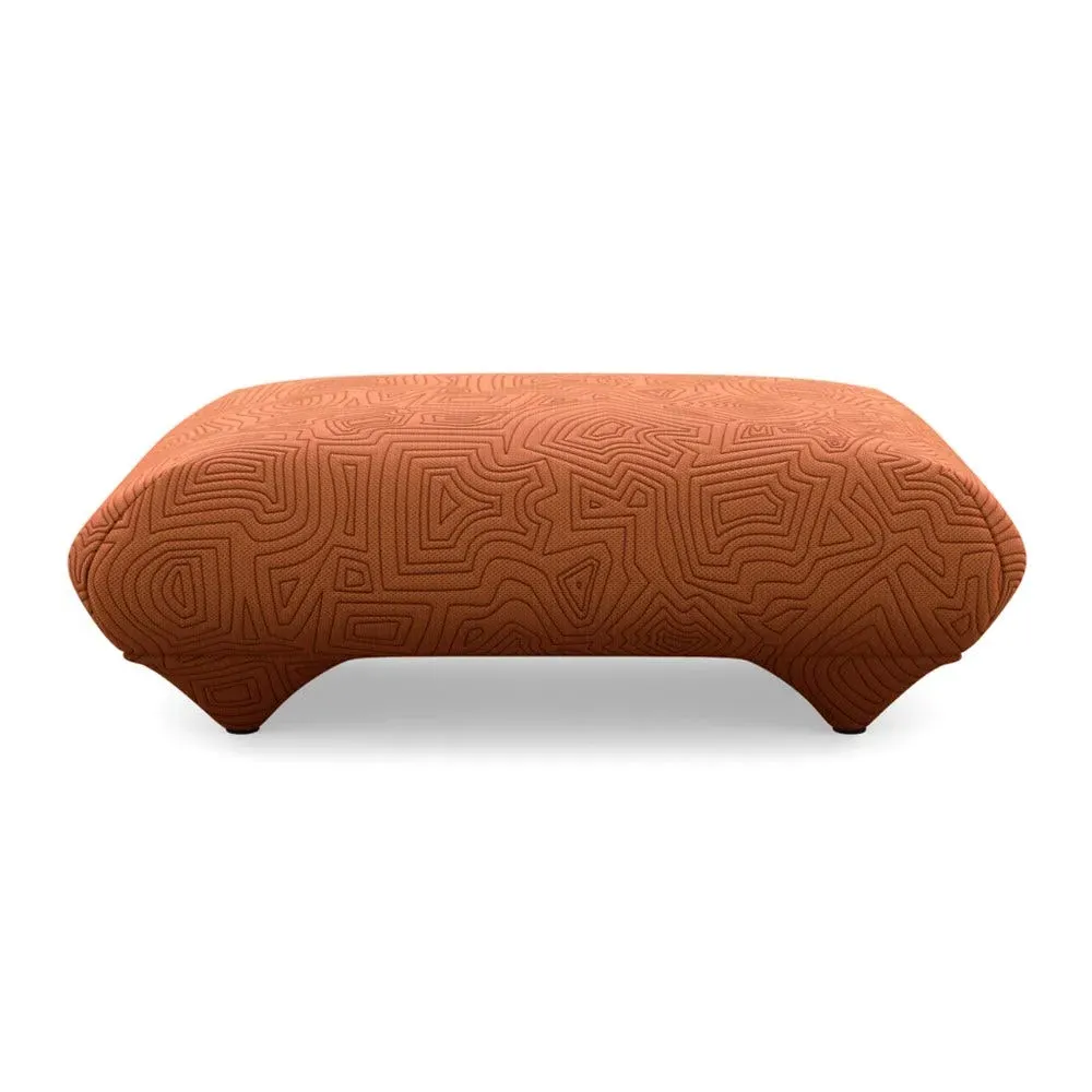 Footstool with Domed Stitching - Orange, Fabric