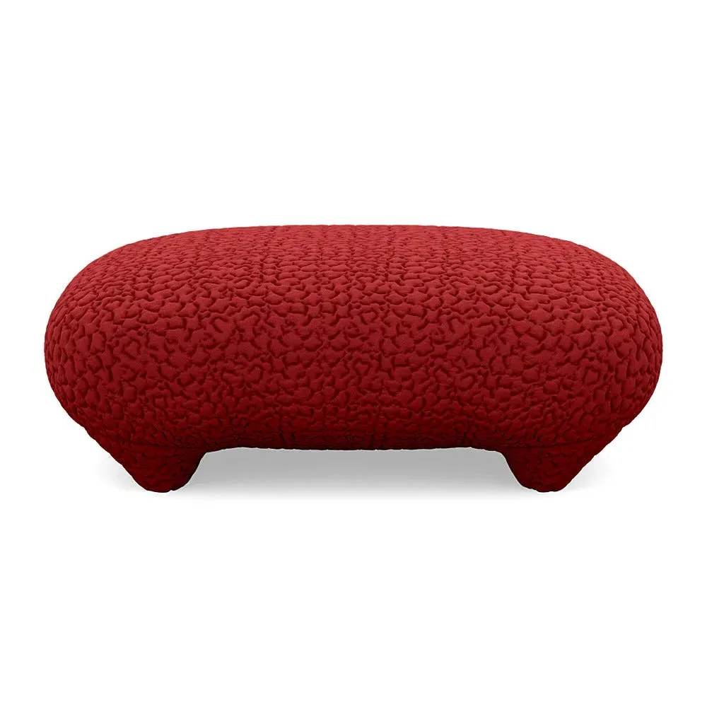 Footstool with Domed Stitching - Red, Fabric