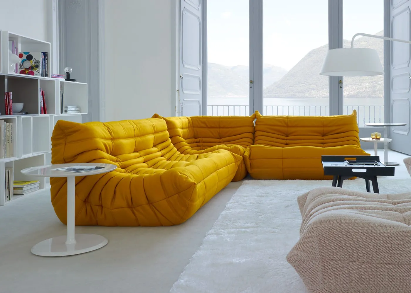 Large Settee with Quilted Design - Yellow, Alcantara