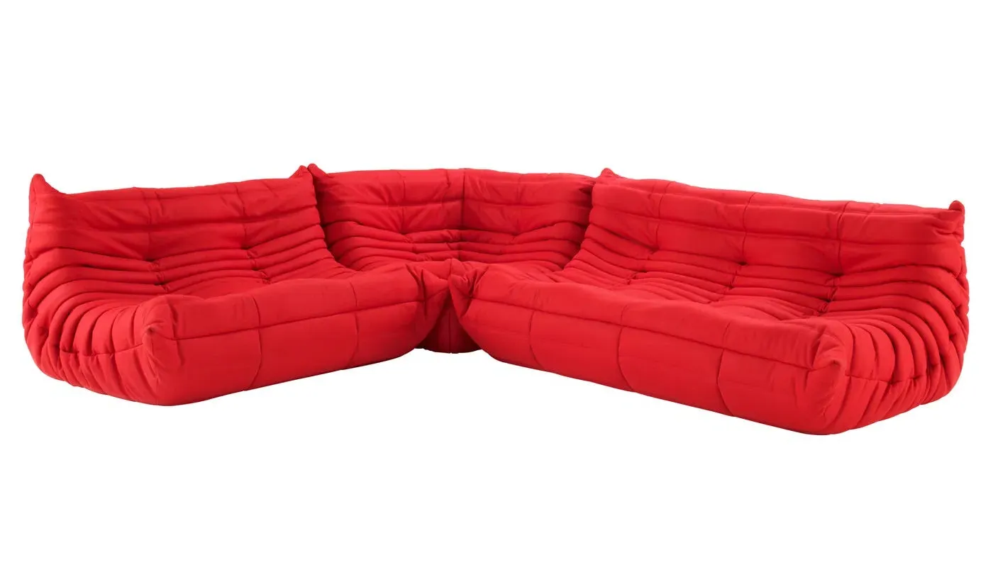 Modular Corner Sofa Quilted - Red, Alcantara