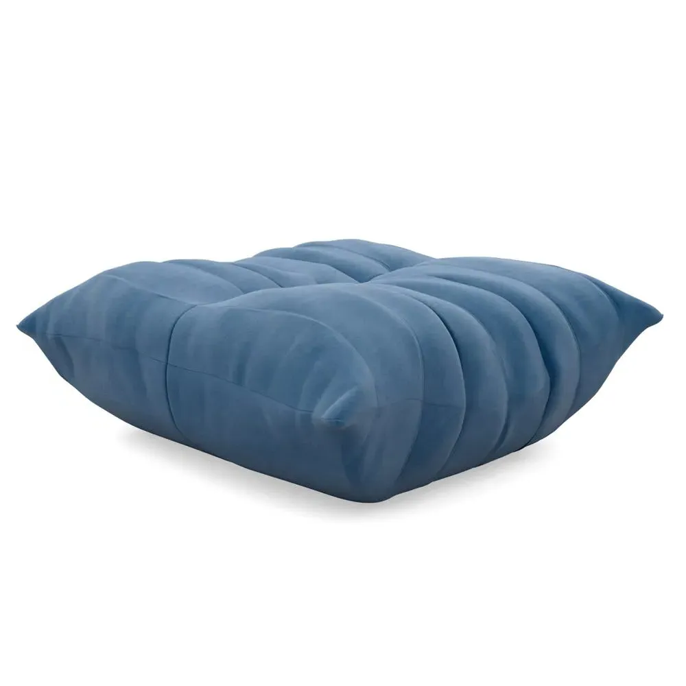 Quilted Footstool with Foam Core - Blue, Alcantara