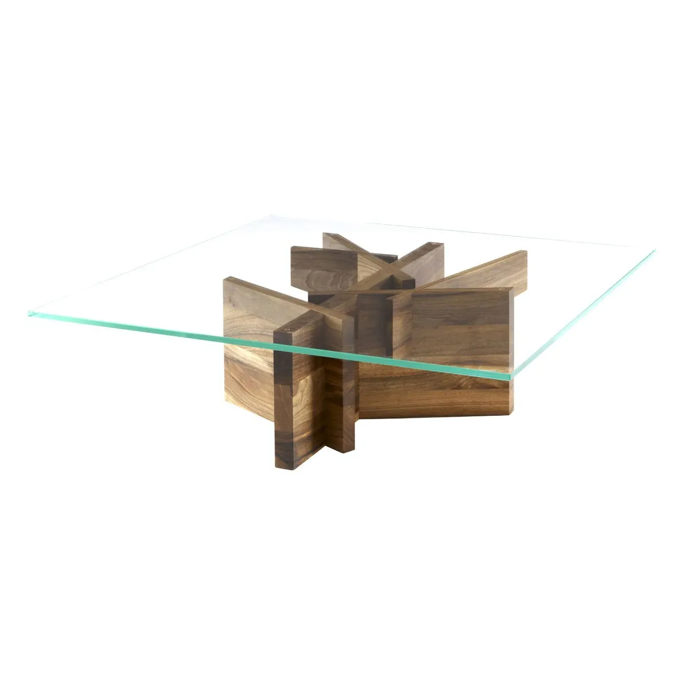 Square Coffee Table with Glass Top - Walnut