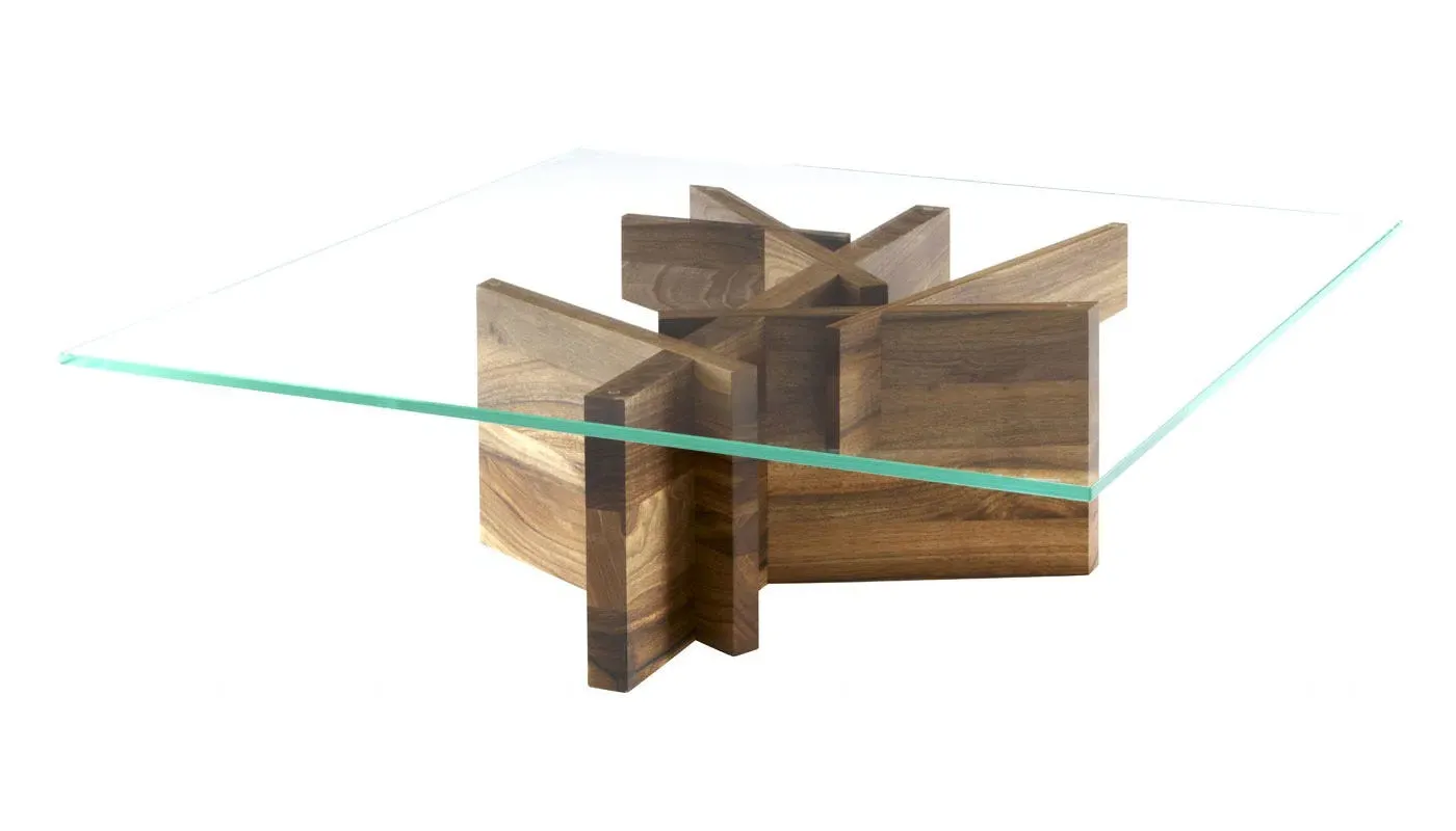 Square Coffee Table with Glass Top - Walnut