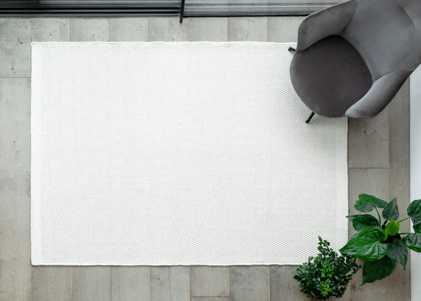 Hand-Woven Area Rug - Beige, Wool Cotton