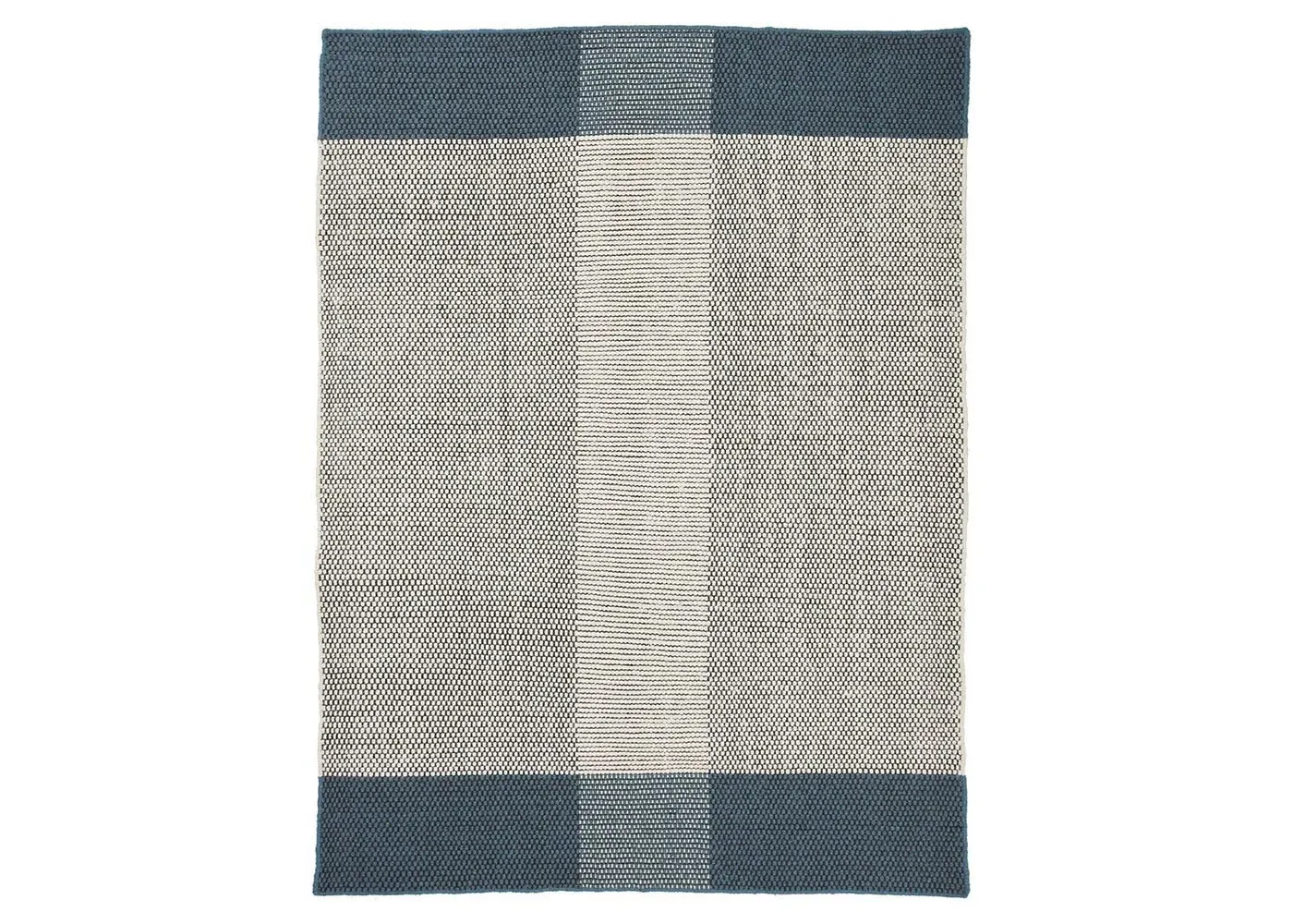 Striped Area Rug with Border - Petrol, Wool