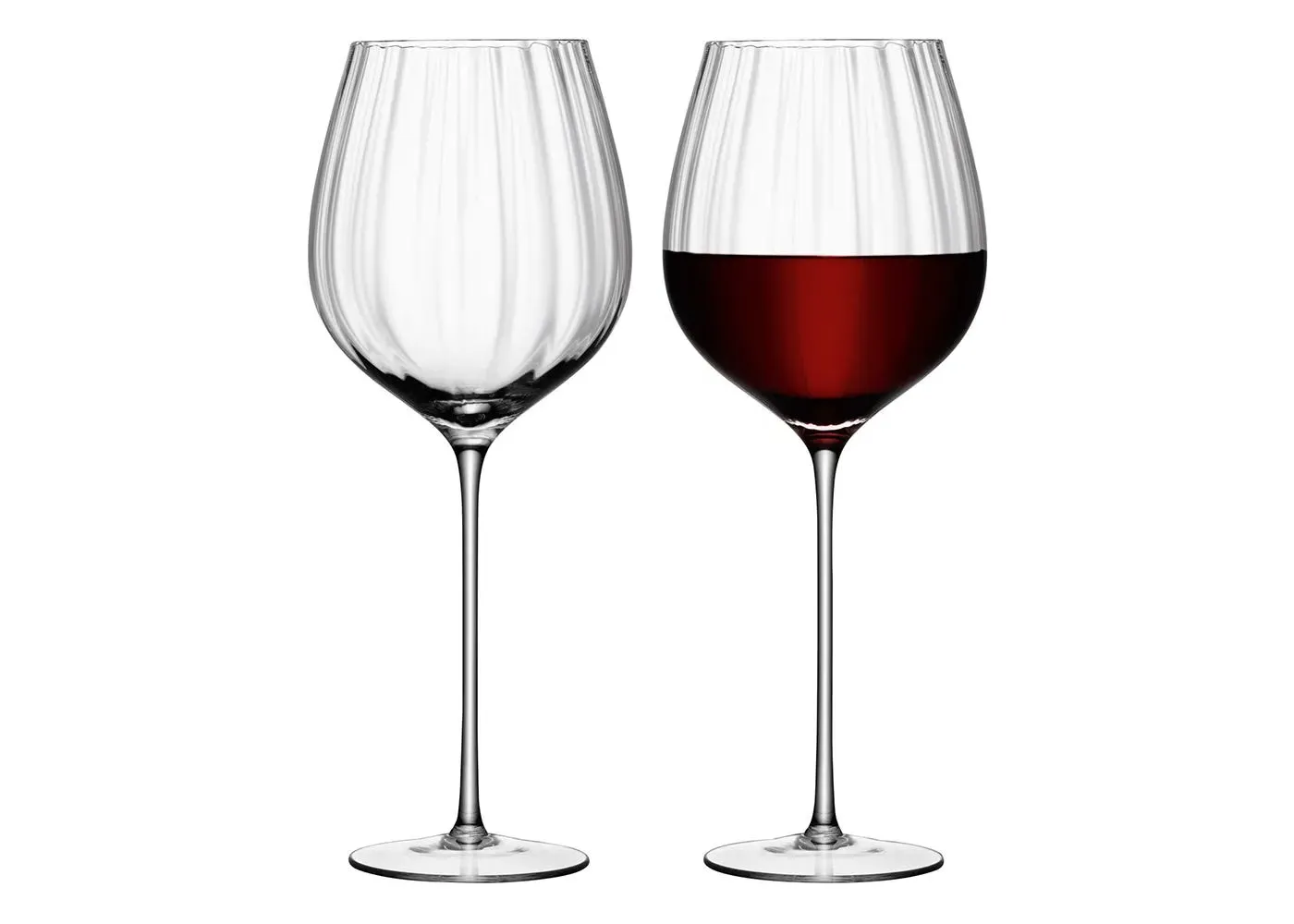 Red Wine Glass Set with Optic Pattern - Clear