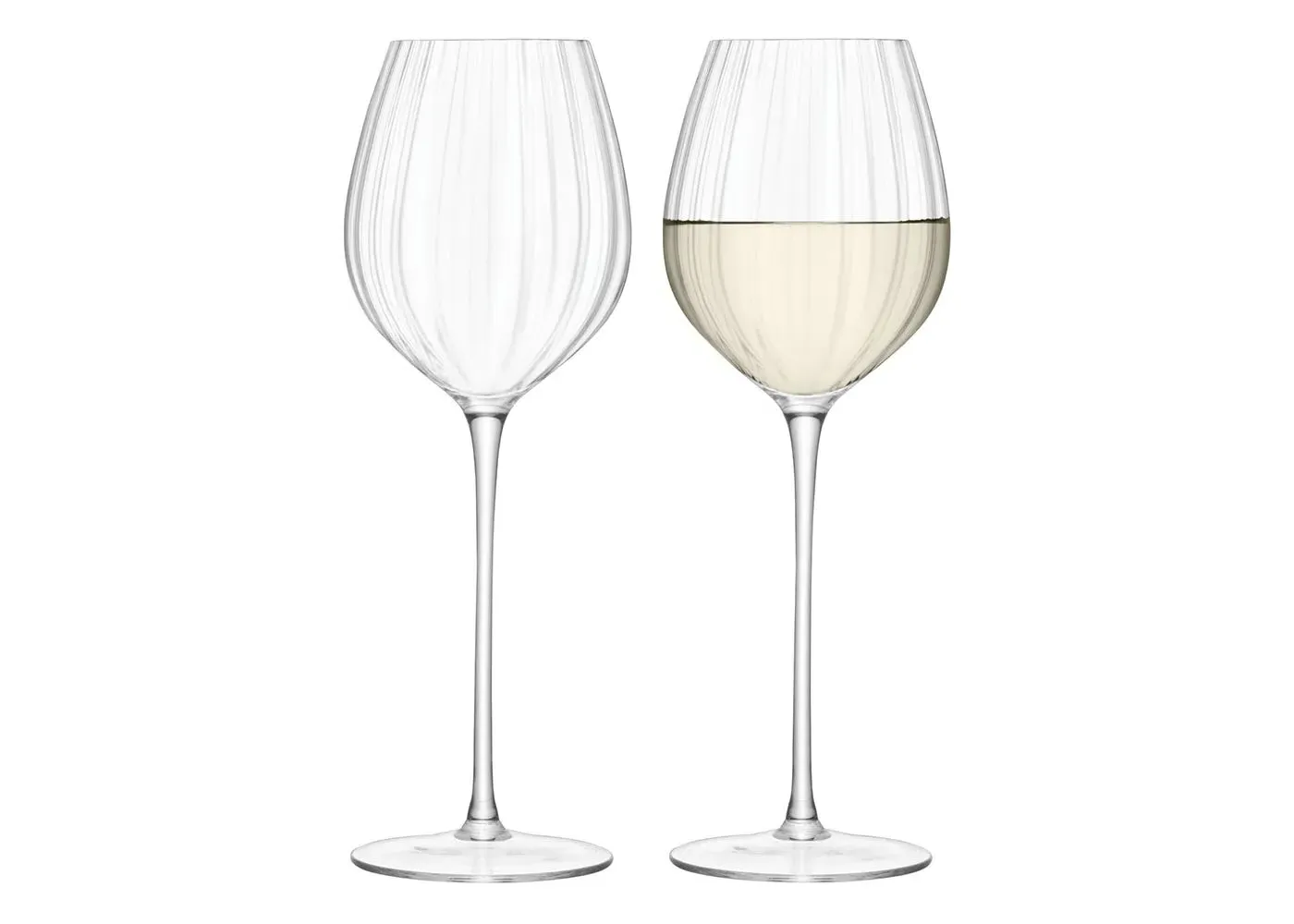 White Wine Glass Set with Optic Pattern - Clear