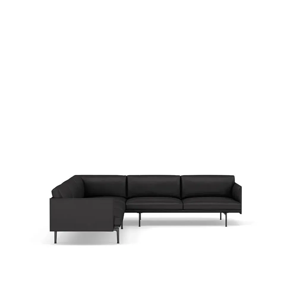 Corner Sofa with Low Profile - Black, Leather