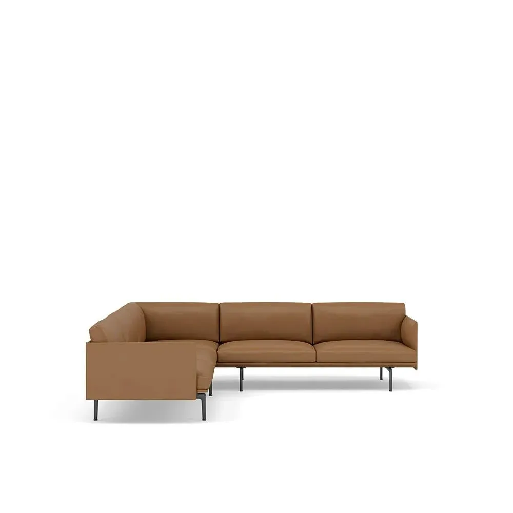 Corner Sofa with Low Profile - Brown, Leather