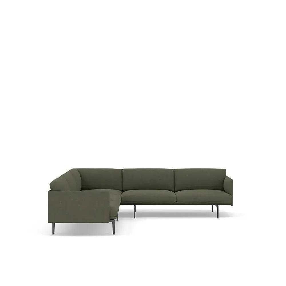 Corner Sofa with Low Profile - Green, Fabric
