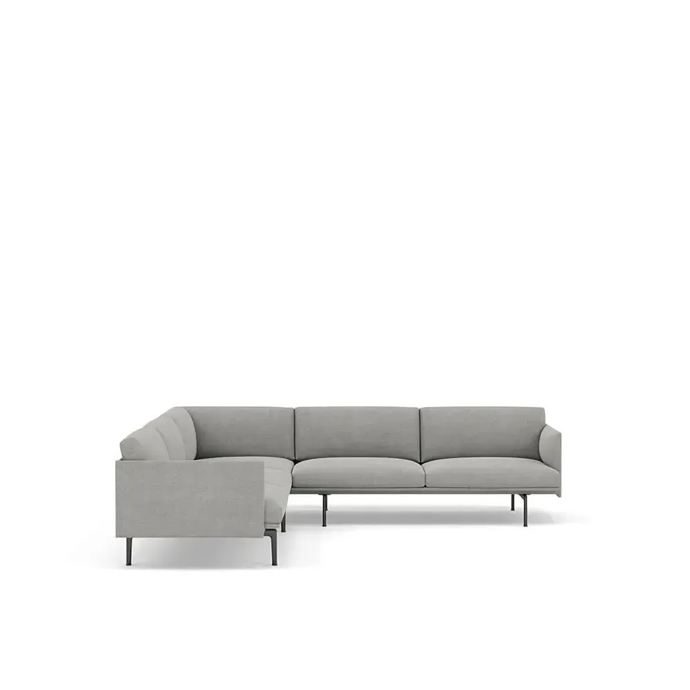 Corner Sofa with Low Profile - Grey, Fabric