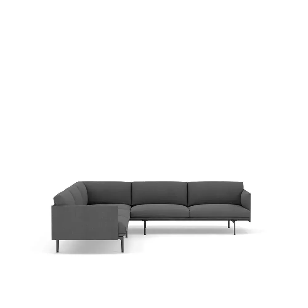 Corner Sofa with Low Profile - Grey, Fabric