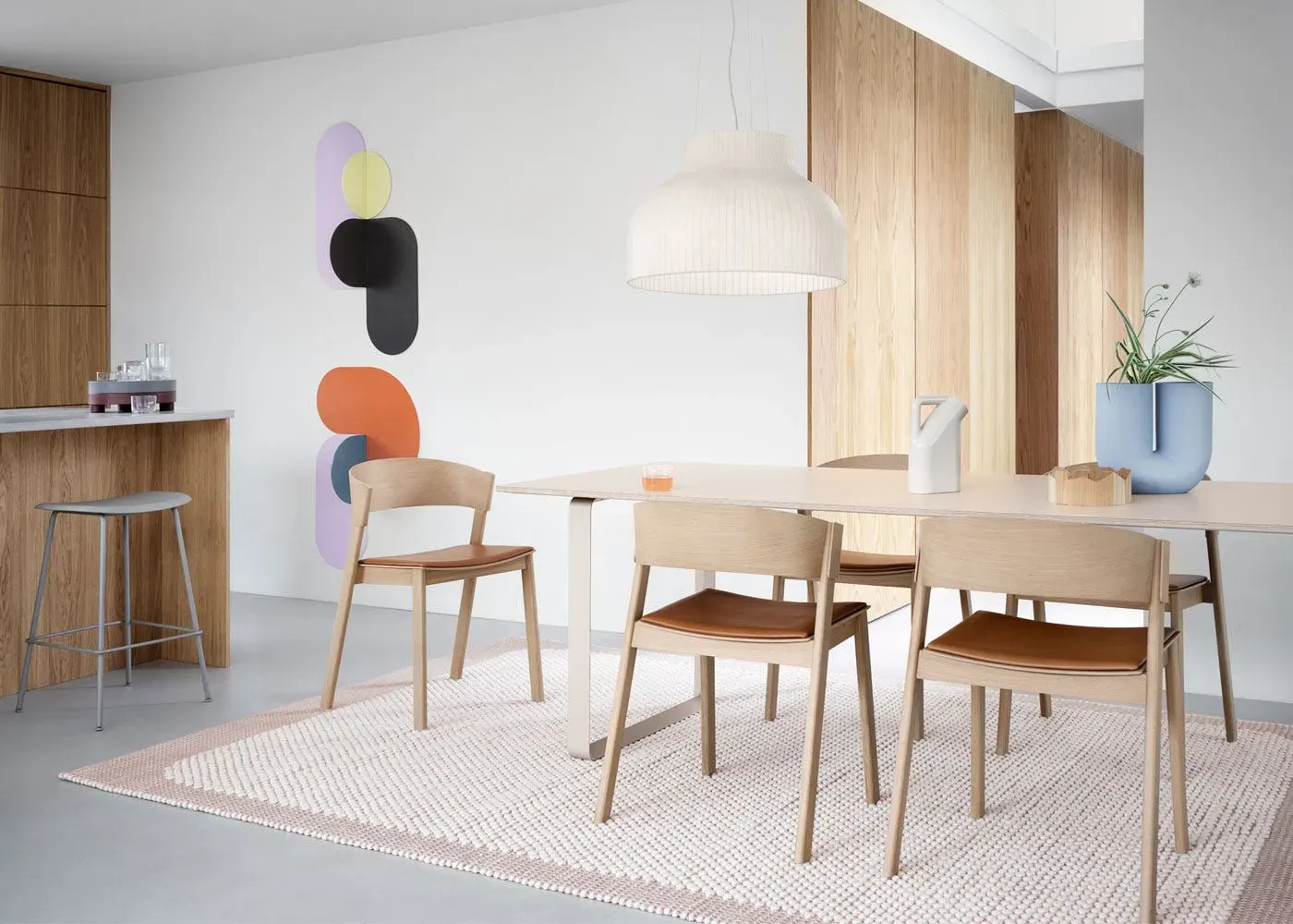 Side Chair with Leather Seat - Oak, Wood