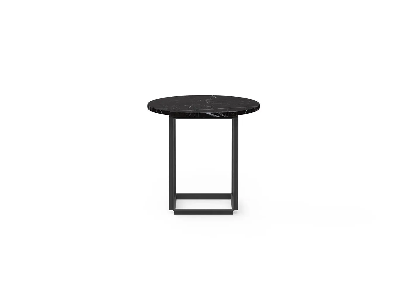 Round Side Table with Black Frame - Black, Marble image