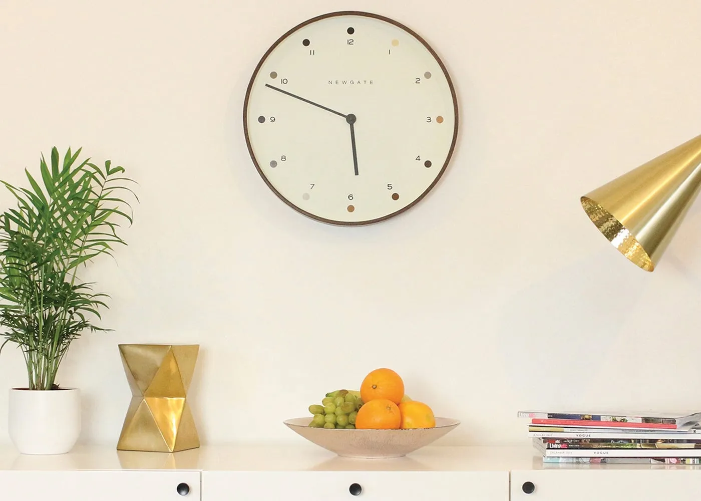 Large Wall Clock with Dot Design - Dark Wood