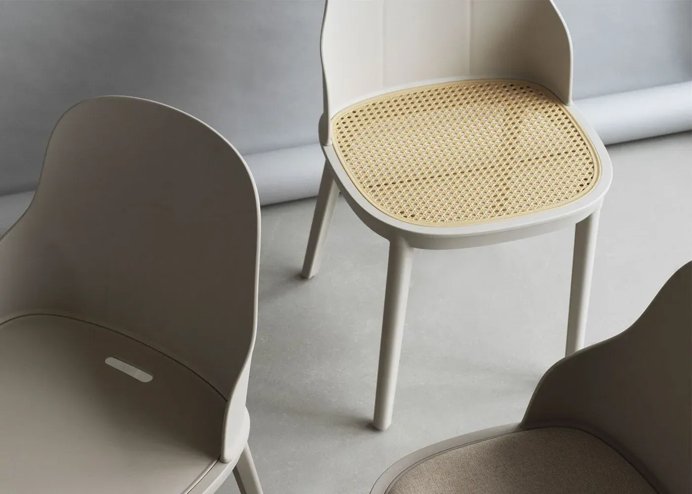 Dining Chair with Wicker Seat - Grey Shell
