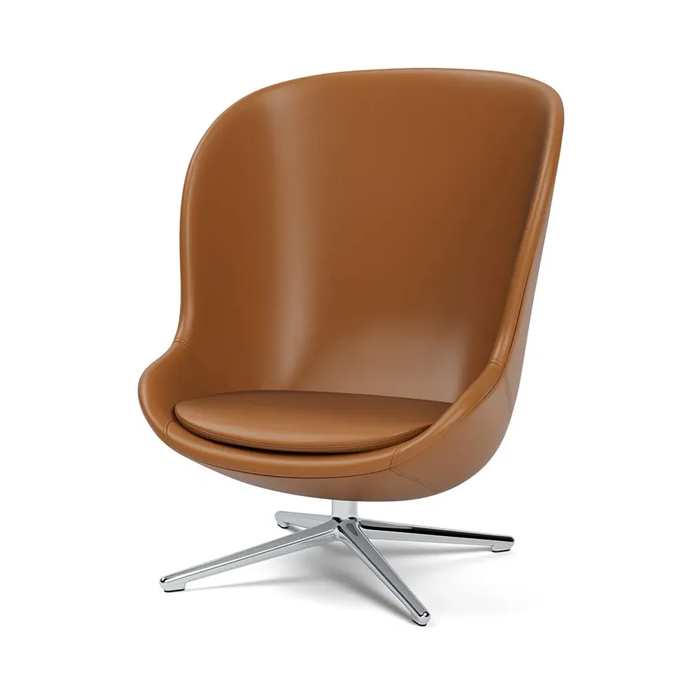 High Back Lounge Chair Swivel - Brown, Leather