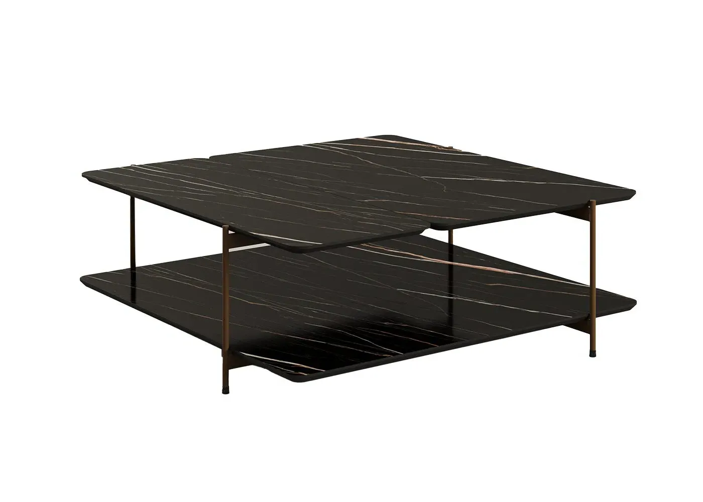 Square Coffee Table Double Level - Black, Stone