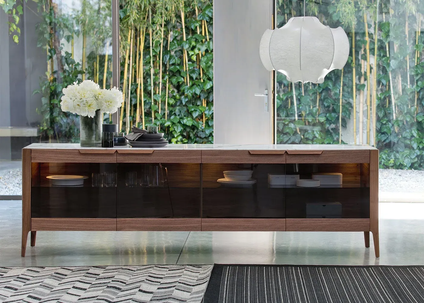 4-Door Sideboard with LED Lighting - Walnut