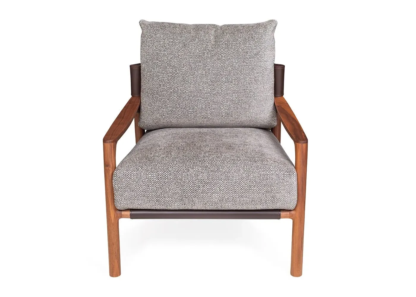 Armchair with Leather Back - Brown, Walnut