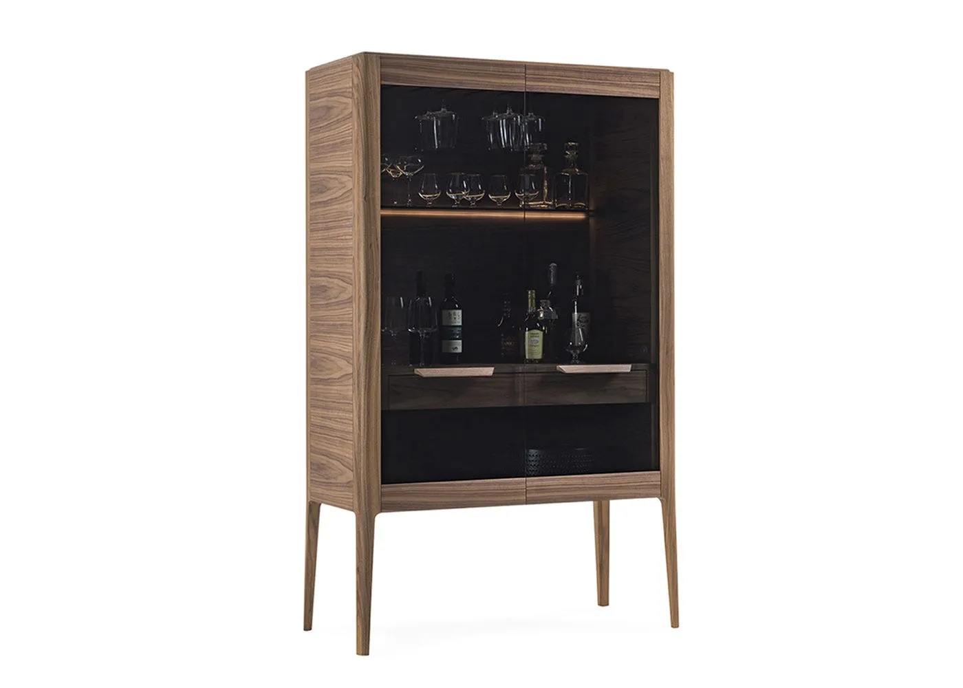 Bar Unit with LED Lighting - Walnut, Wood image