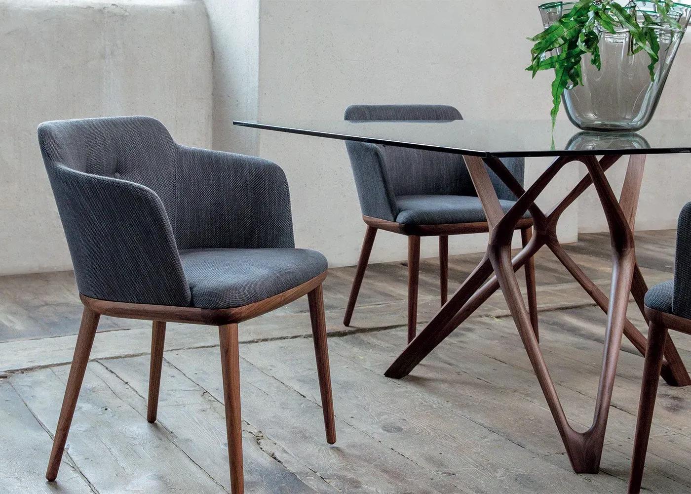 Dining Chair with Arms - Grey, Walnut