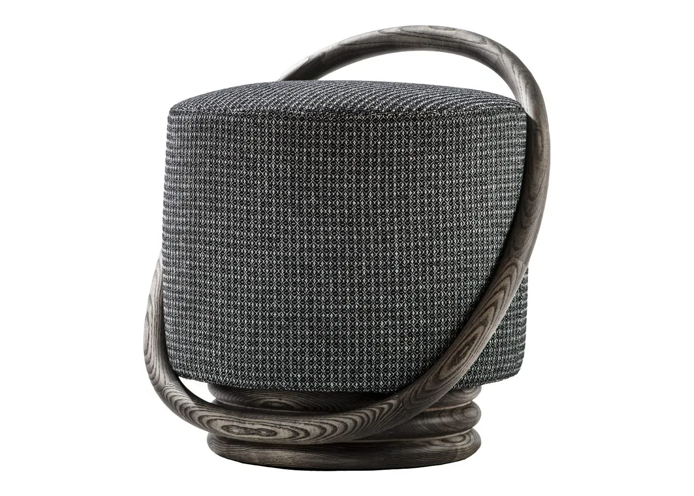 Round Pouf with Ash Base - Black, Fabric image