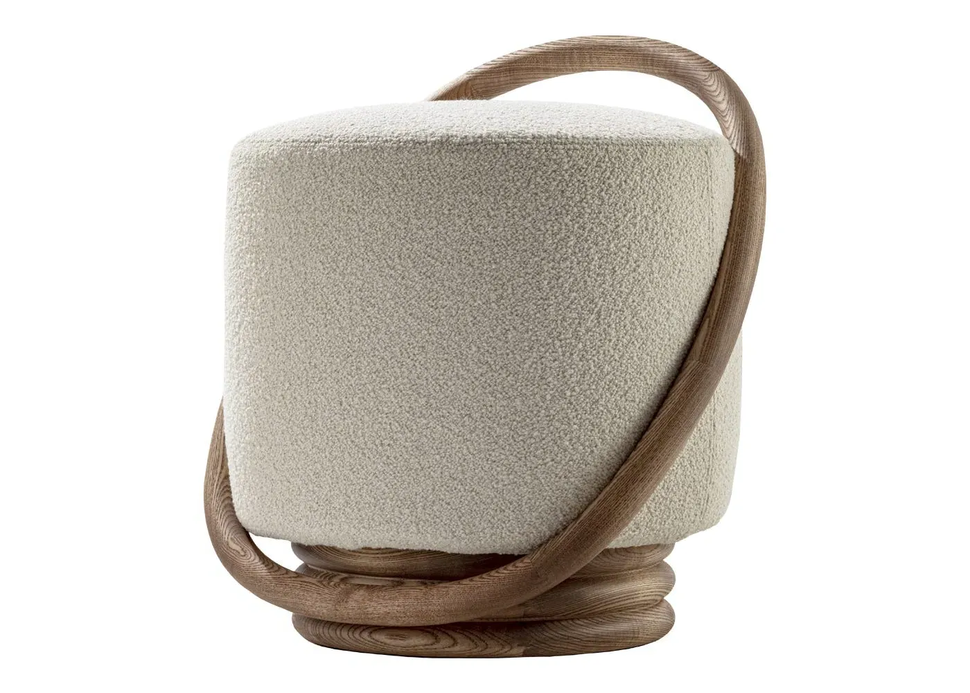 Round Pouf with Ash Base - Cream, Bouclé