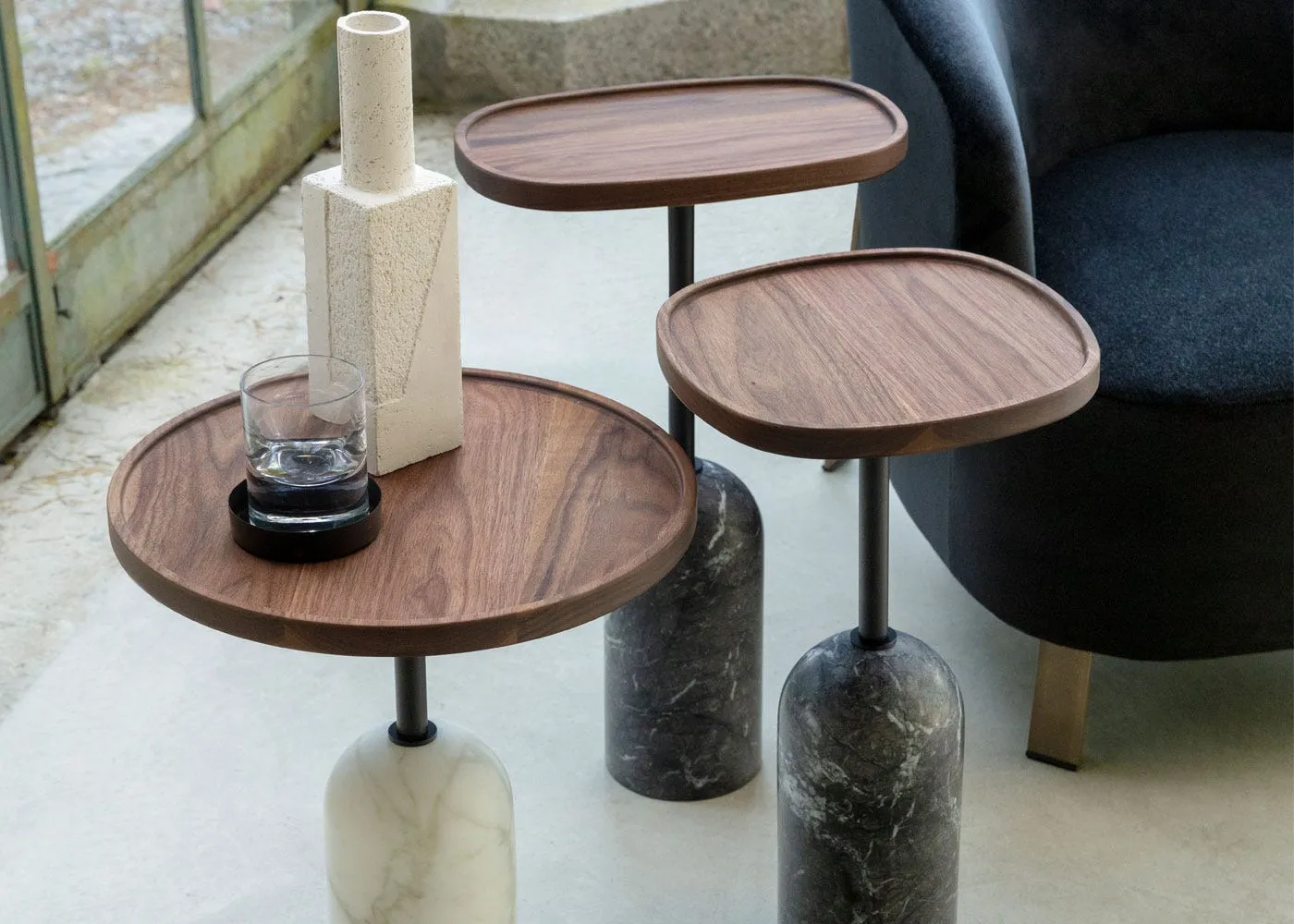 Round Side Table - White, Carrara Marble