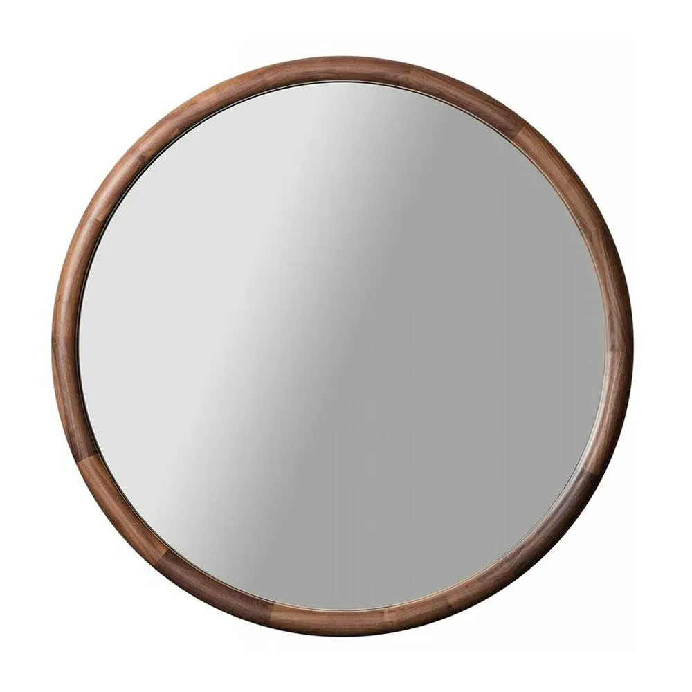 Round Wall Mirror - Dark Wood, Walnut