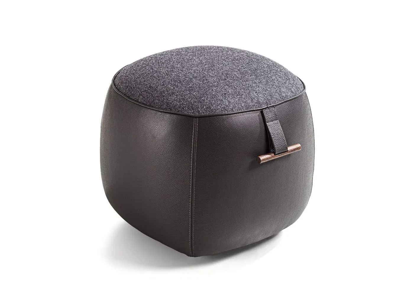 Small Pouf - Grey, Leather image
