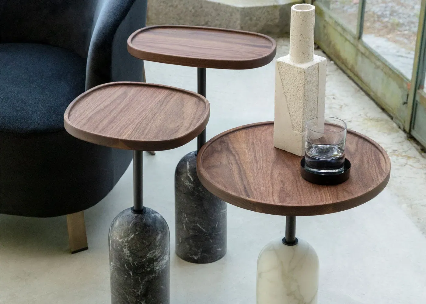Square Side Table - Grey, Marble