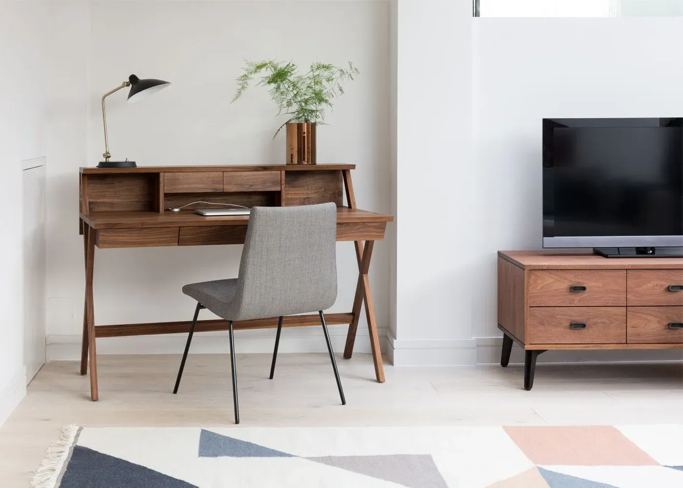 Desk with 3 Drawers - Dark Wood, Walnut